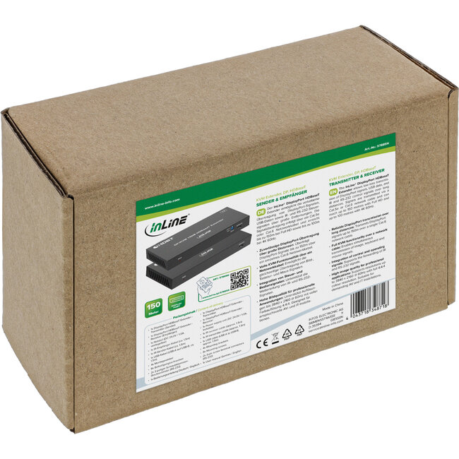 InLine® KVM Extender, DP 4K/60Hz, HDBaseT, 150m, Set