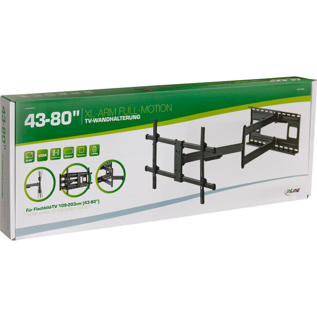 InLine® XL arm full-motion TV-muurbeugel, voor TV 43-80", max. 50kg