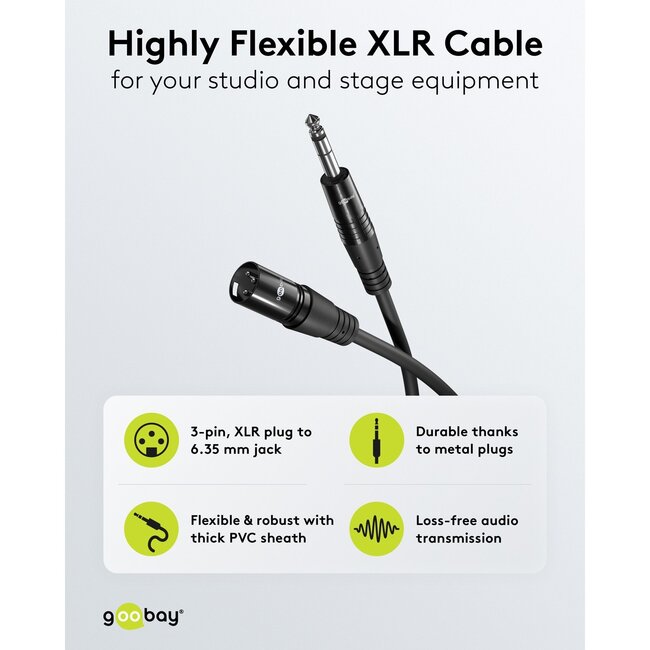 Goobay XLR (m) - 6,35mm Jack (m) kabel | gebalanceerd mono | 10 meter