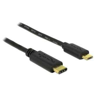 DeLOCK USB-C - Micro USB kabel | USB2.0 | 15W | verguld | zwart | 0,50 meter