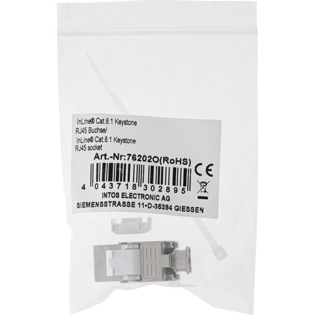 InLine® Keystone RJ45 female, SNAP-In, Cat.8.1, smalle versie