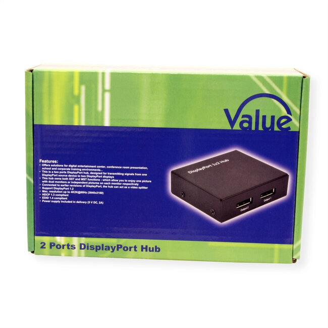 VALUE DisplayPort Video-Splitter, met hub funktie, 2voudig