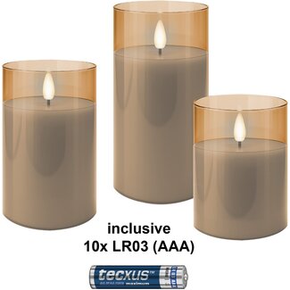 Goobay Goobay Set of 3 LED Real Wax Candles in Glass, Gold-Transparent, incl. 10x AAA (LR03)