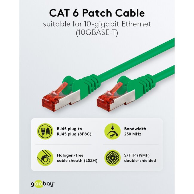 Goobay CAT 6 Patch Cable S/FTP (PiMF), 1 m, Green, Set of 10