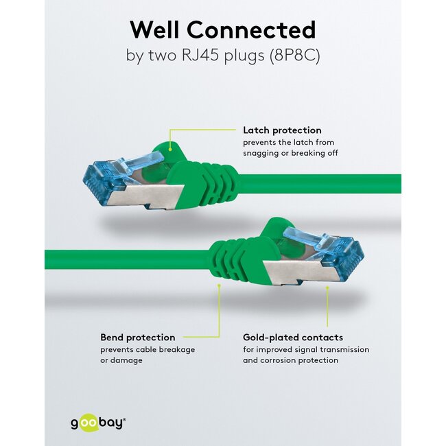 Goobay CAT 6 A Patch Cable S/FTP (PiMF), 2 m, Green, Set of 10