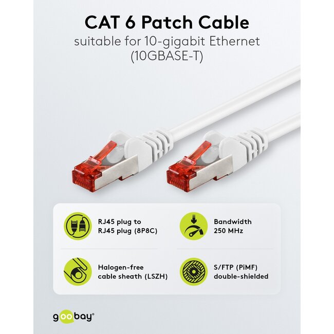 Goobay CAT 6 Patch Cable S/FTP (PiMF), 5 m, white, Set of 10