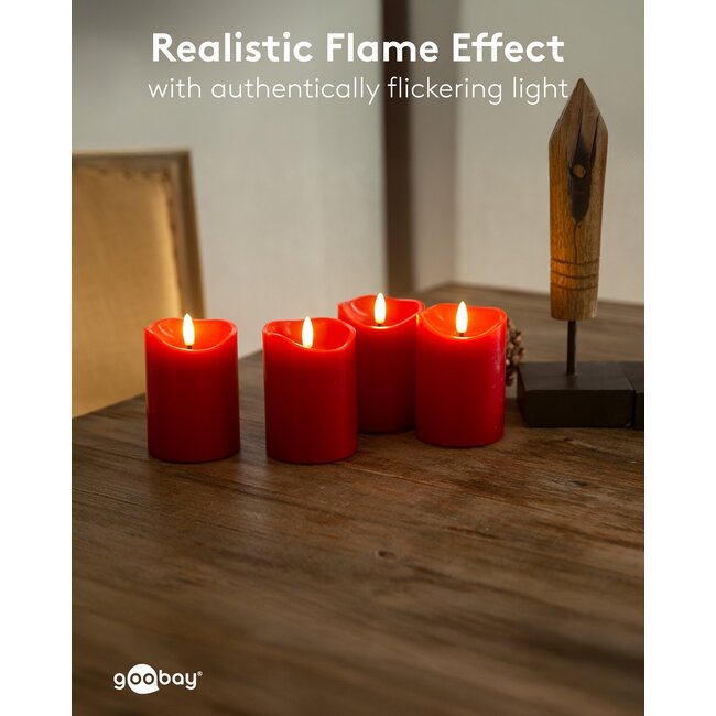 Goobay Set of 4 LED Real Wax Candles, red, incl. 12x AAA (LR03)