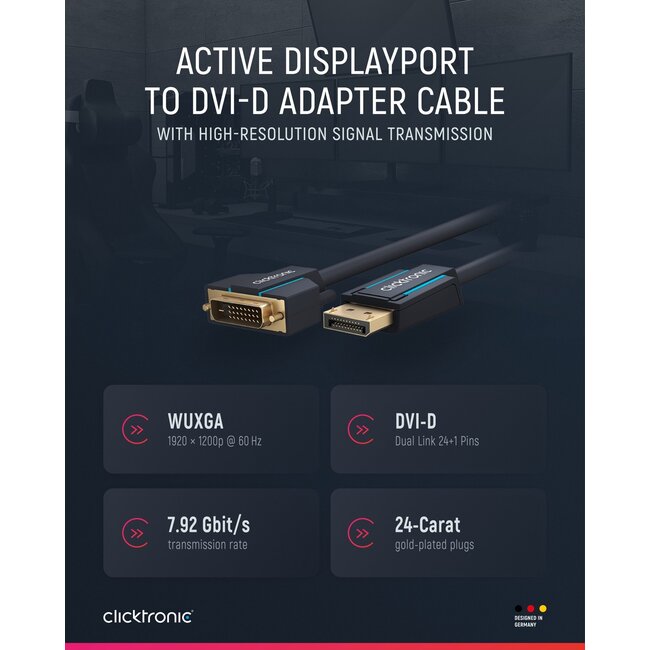 Clicktronic Active DisplayPort to DVI-D Adapter Cable 2 m
