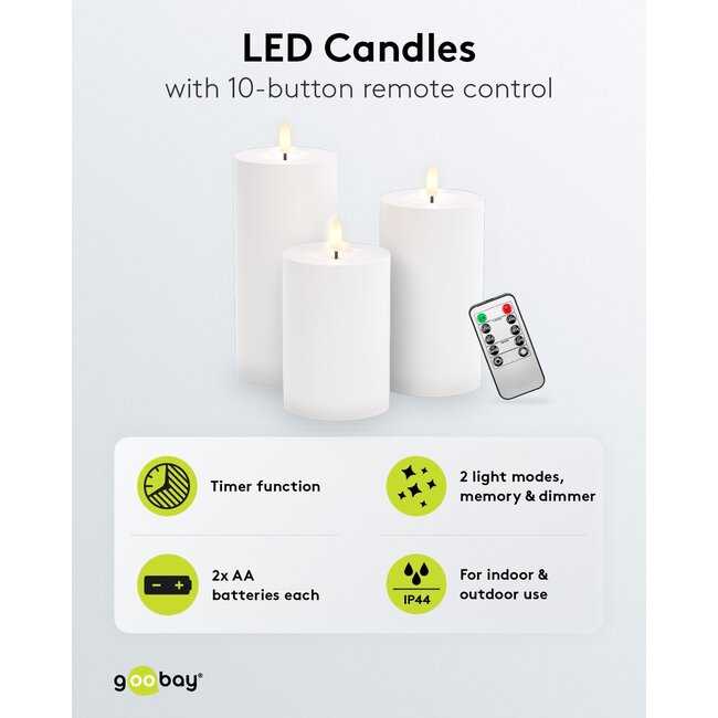 Goobay Set of 3 LED Candles "Outdoor", white, incl. 8x AA (LR6)
