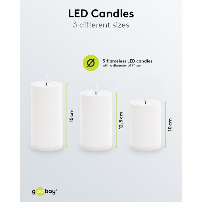 Goobay Set of 3 LED Candles "Outdoor", white, incl. 8x AA (LR6)