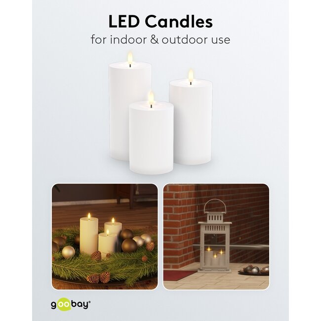 Goobay Set of 3 LED Candles "Outdoor", white, incl. 8x AA (LR6)