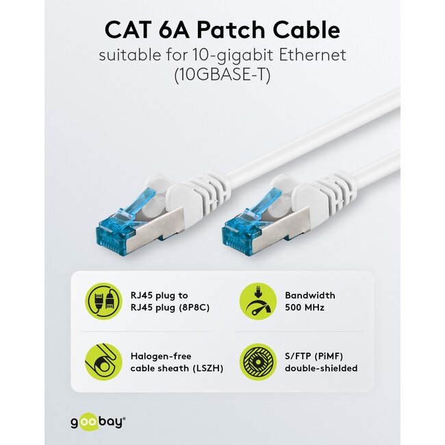 Goobay CAT 6 A Patch Cable S/FTP (PiMF), 1 m, white, Set of 10