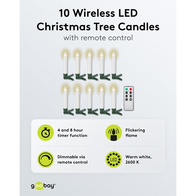 Goobay 10 Wireless LED Christmas Tree Candles incl. 20x AAA (LR03)