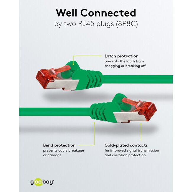 Goobay CAT 6 Patch Cable S/FTP (PiMF), 1 m, Green, Set of 5