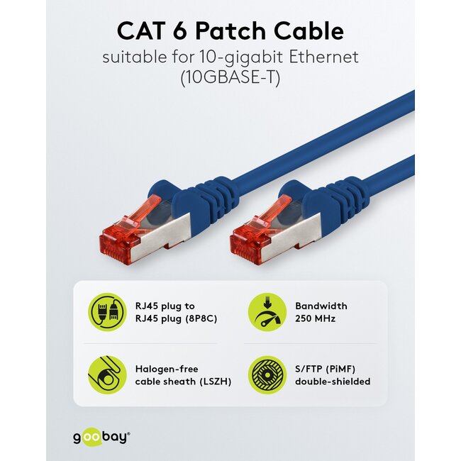 Goobay CAT 6 Patch Cable S/FTP (PiMF), 3 m, blue, Set of 5