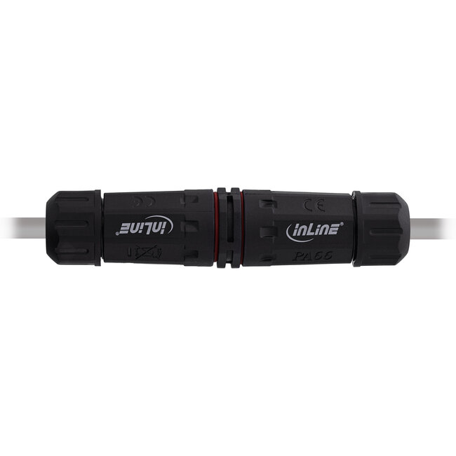 InLine® Voedingskabel koppelaar, IP68, 3-polig, 2-weg, M20, zwart