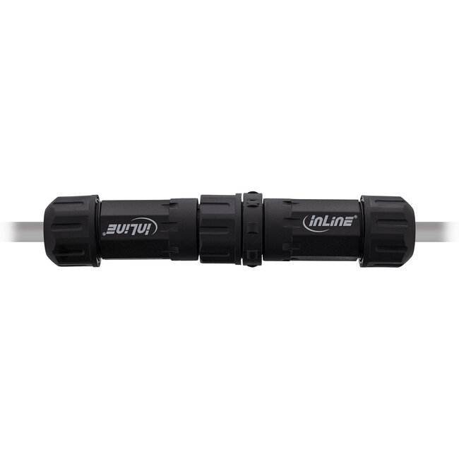 InLine® Voedingskabel koppelaar, IP68, 3-polig, stekker/contactdoos, M20, zwart