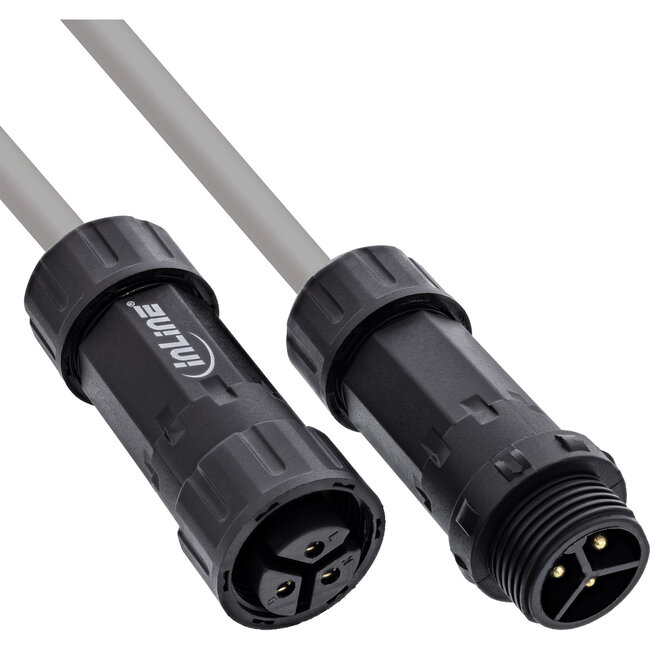 InLine® Voedingskabel koppelaar, IP68, 3-polig, stekker/contactdoos, M20, zwart