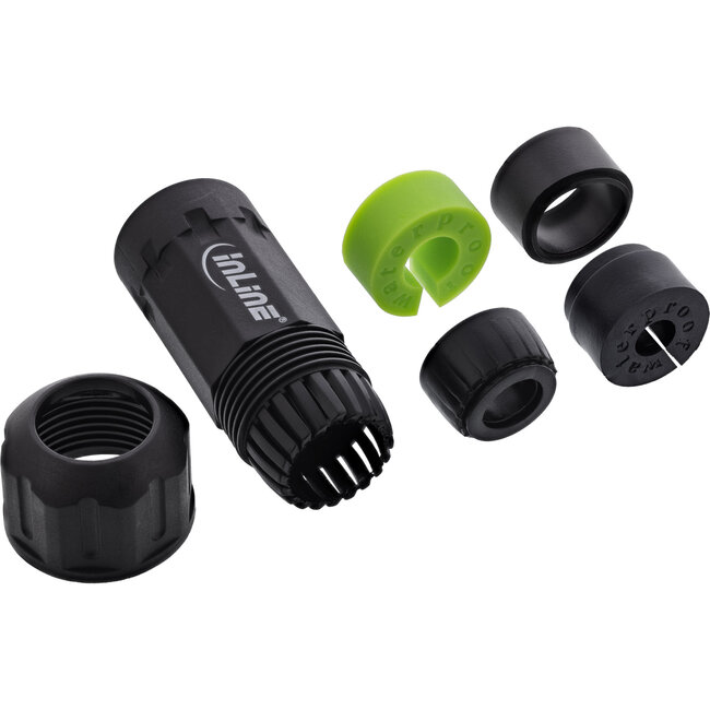 InLine® Voedingskabel koppelaar, IP68, 3-polig, stekker/contactdoos, M20, zwart