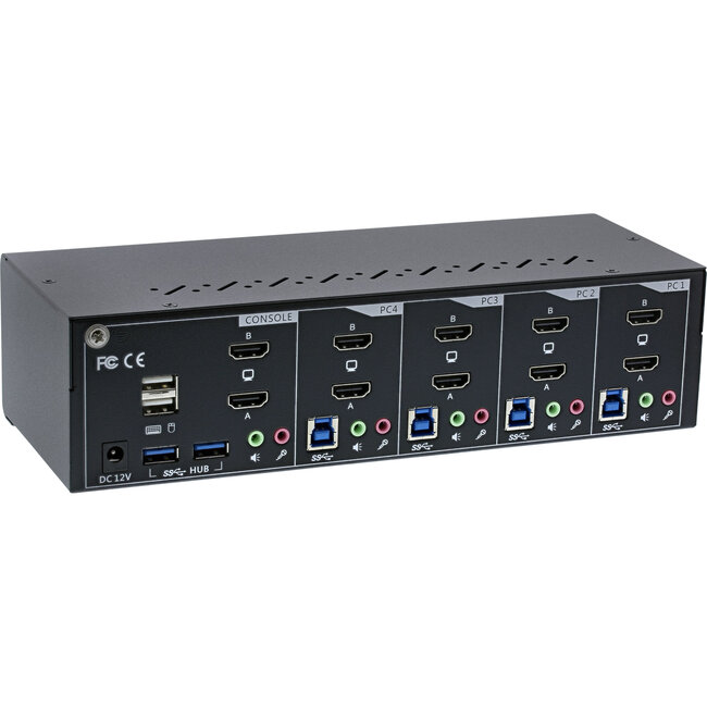 InLine® 4-Poorts Desktop KVM Switch, Dual Monitor, HDMI, 4K, USB 3.0, Audio
