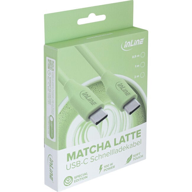 InLine® USB 2.0-kabel, USB-C-snelladingskabel 100 W Matcha Latte/groen 0,5m