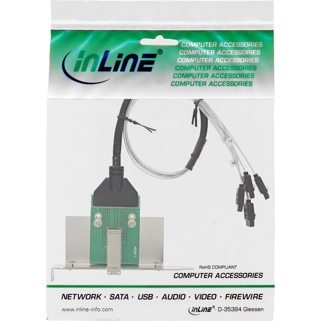InLine® SAS HD Beugel met Kabel ext. SFF-8644 naar int. 4x SATA 0,5m