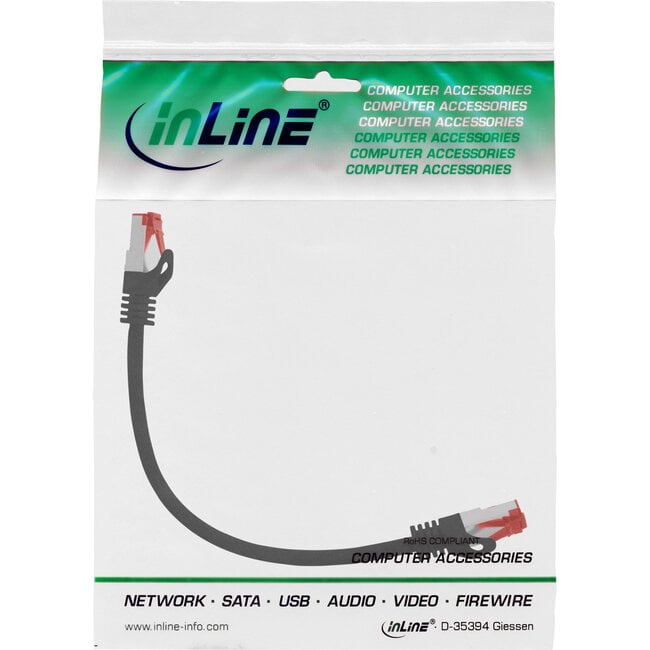 InLine® Patchkabel, S/FTP (PiMf), Cat.6, 250 MHz, PVC, CCA, zwart, 0,3m