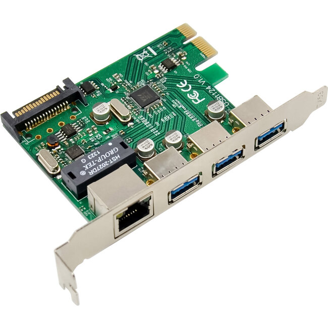 InLine® Combo kaart Gigabit netwerk en USB 3.2 Gen.1, 1x RJ45, 3x USB-A, PCIe x1