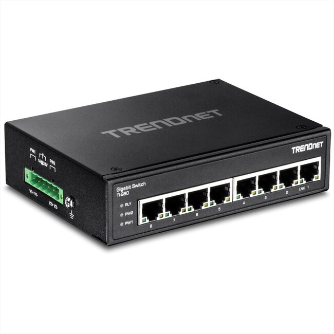 TRENDnet TI-G80 8-poorts geharde industriële gigabit DIN-rail switch
