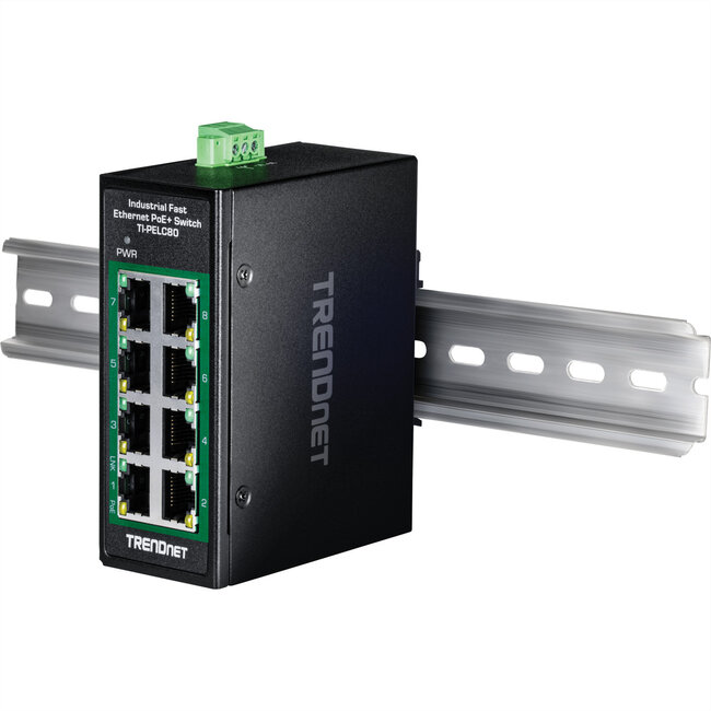 TRENDnet TI-PELC80 8-poorts Ethernet PoE+ industriële DIN-rail Mini Switch