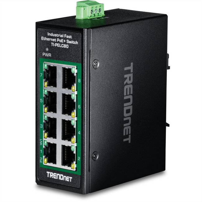 TRENDnet TI-PELC80 8-poorts Ethernet PoE+ industriële DIN-rail Mini Switch