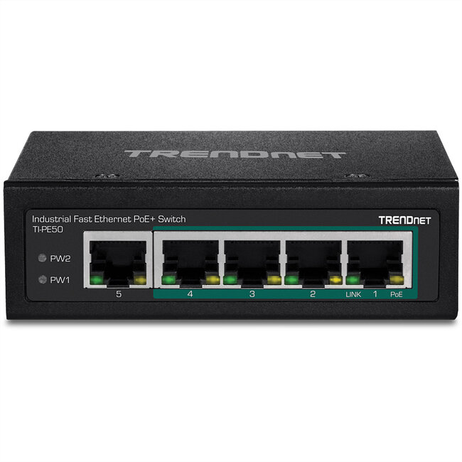 TRENDnet TI-PE50 DIN-rail switch 5-poorts industrieel Fast Ethernet PoE+