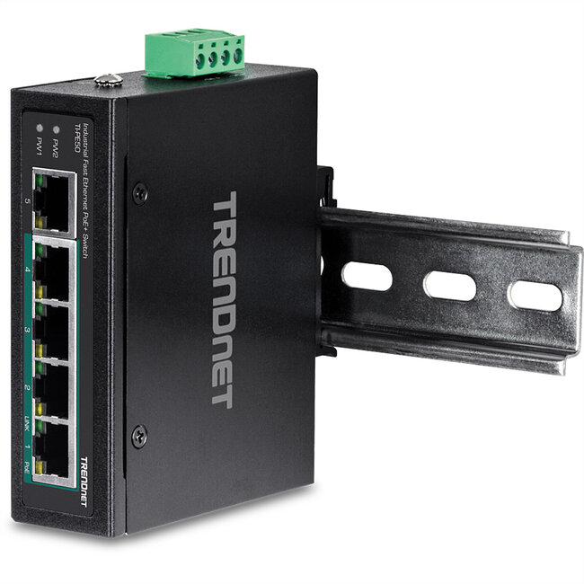 TRENDnet TI-PE50 DIN-rail switch 5-poorts industrieel Fast Ethernet PoE+