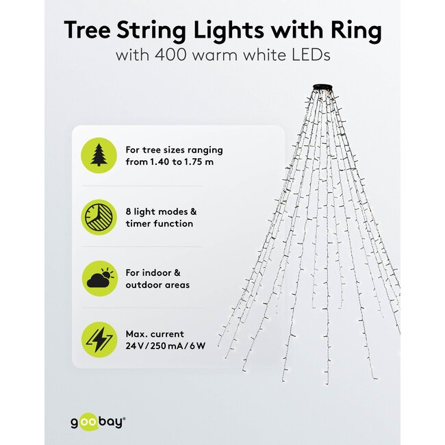 Goobay 400 LED Tree String Lights with Ring, 16x 1.5 m