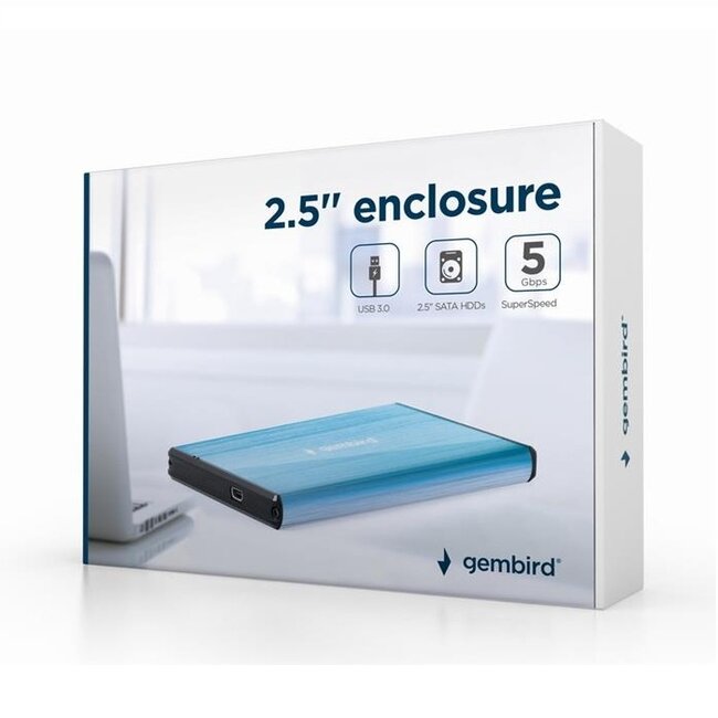 Gembird 2,5'' SATA HDD/SSD behuizing | USB-A | USB3.0 5 Gbps | lichtblauw
