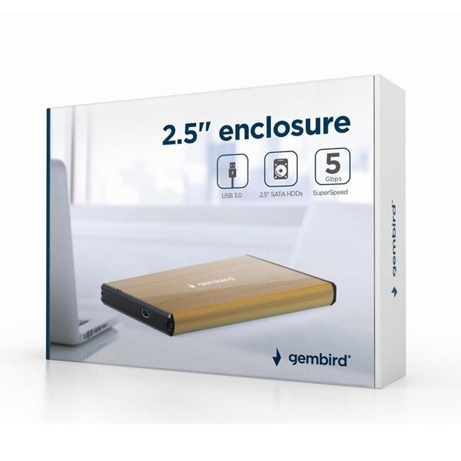 Gembird 2,5'' SATA HDD/SSD behuizing | USB-A | USB3.0 5 Gbps | goud