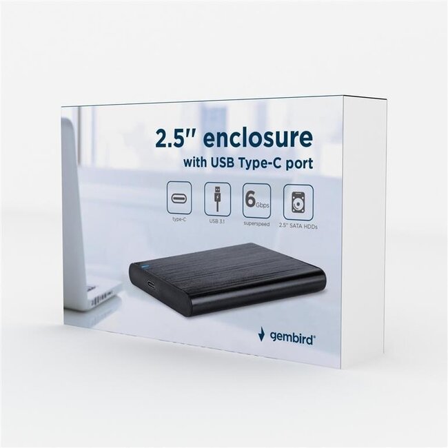 Gembird 2,5'' SATA HDD/SSD behuizing | USB-C | USB3.0 5 Gbps | zwart