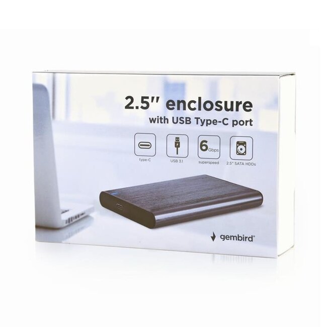 Gembird 2,5'' SATA HDD/SSD behuizing | USB-C | USB3.0 5 Gbps | grijs