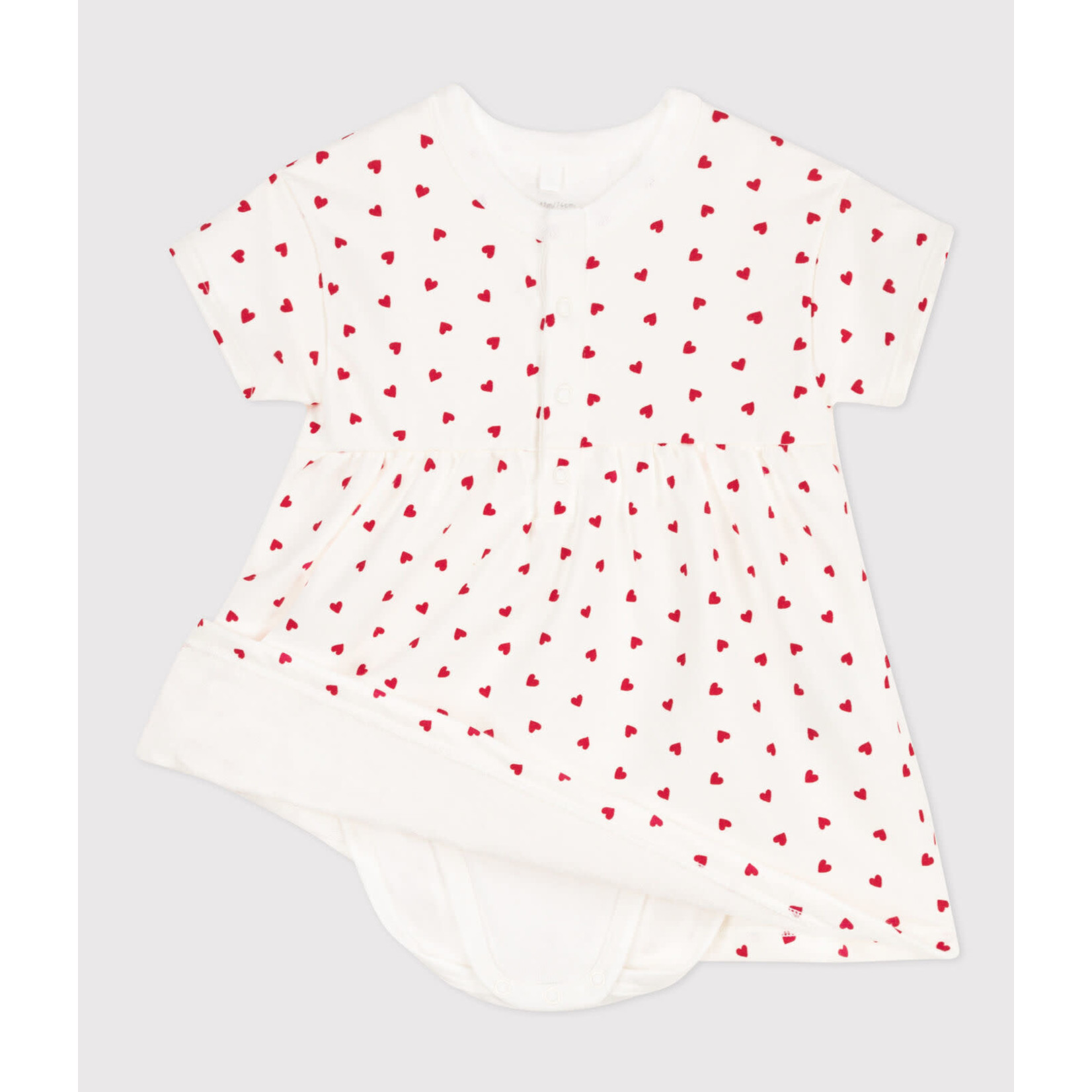 Petit Bateau Robe mc blanc cœurs rouges molleton + body