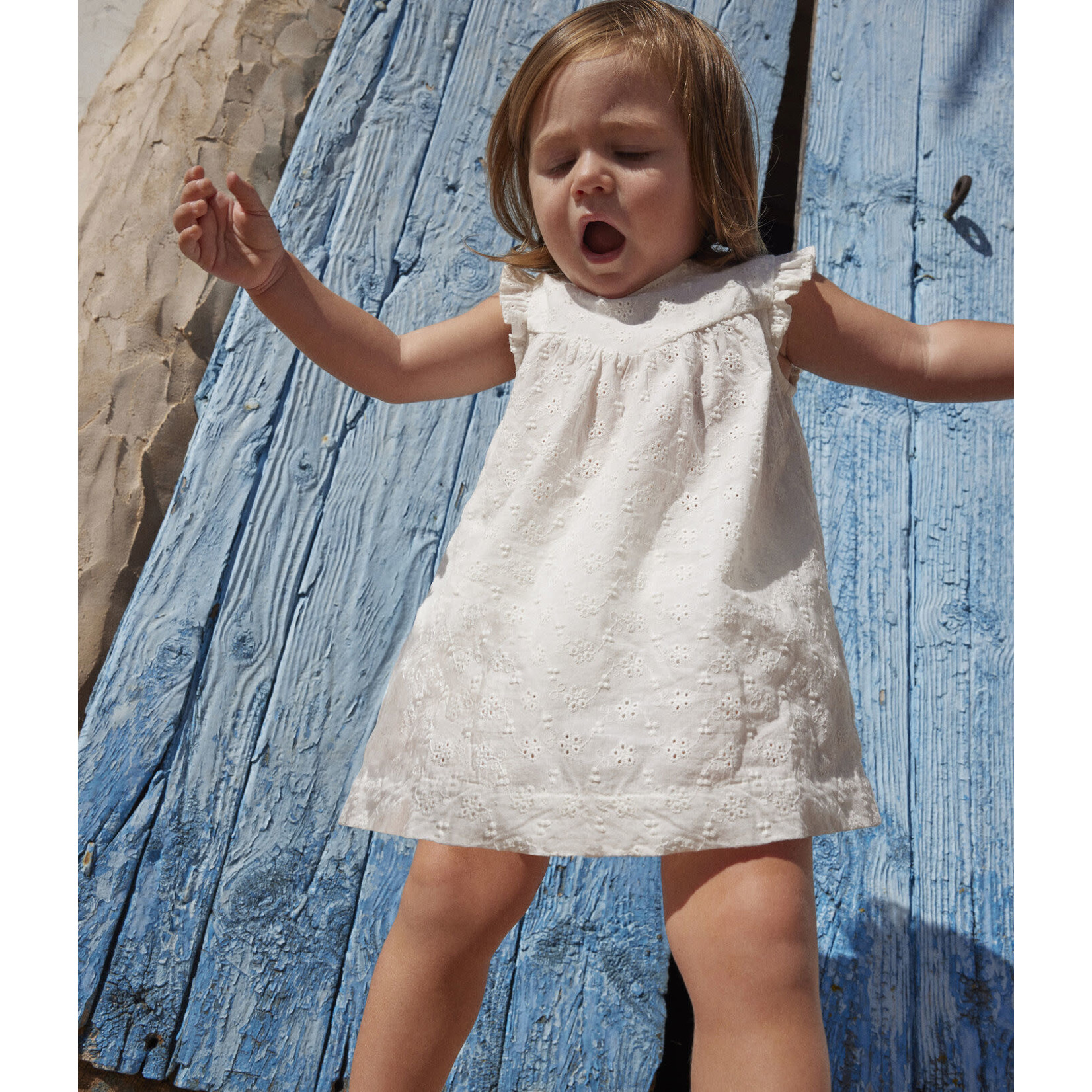 Petit Bateau Robe sm + bloomer broderie anglaise blanc