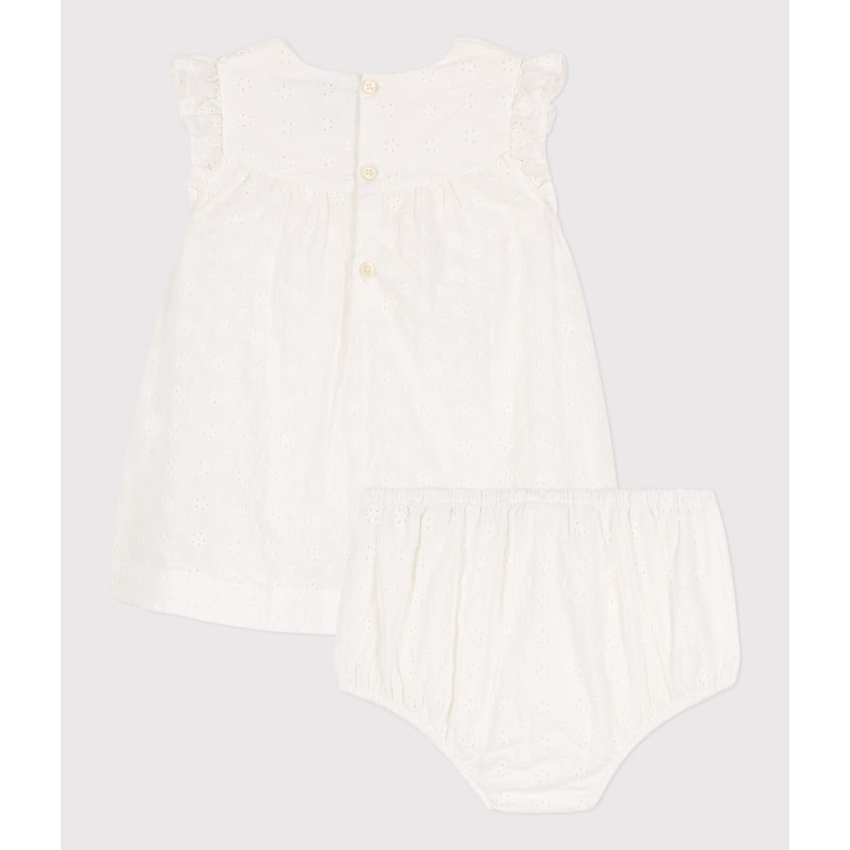 Petit Bateau Robe sm + bloomer broderie anglaise blanc