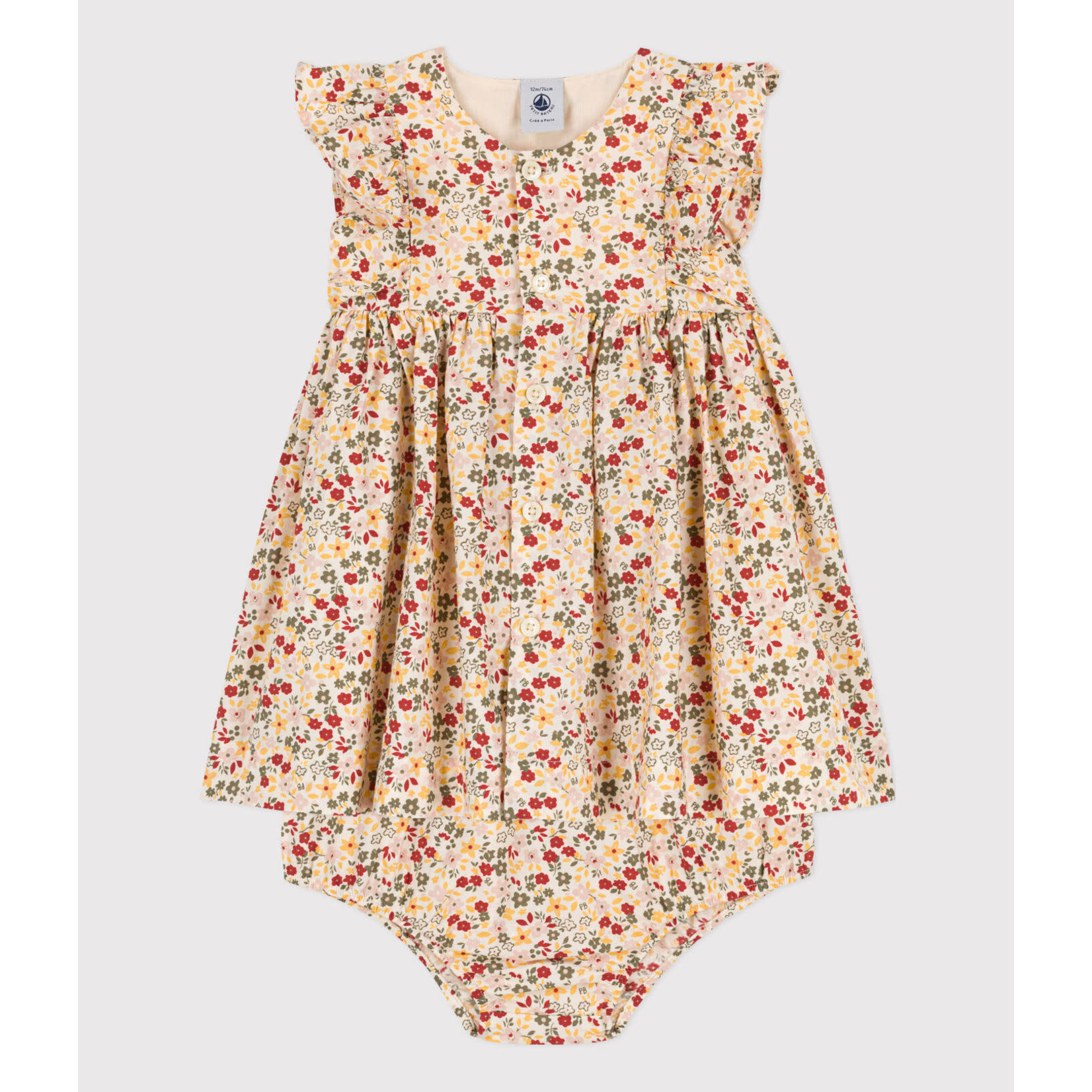 Petit Bateau Robe bebe sm + bloomer popeline fleurs