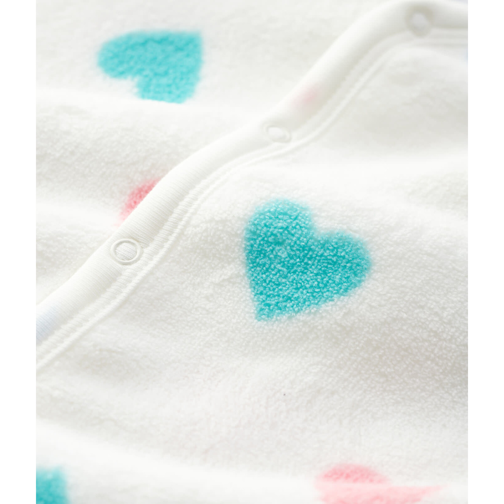 Petit Bateau Surpyjama à cœurs bebe en polaire blanc marshmallow blanc multico