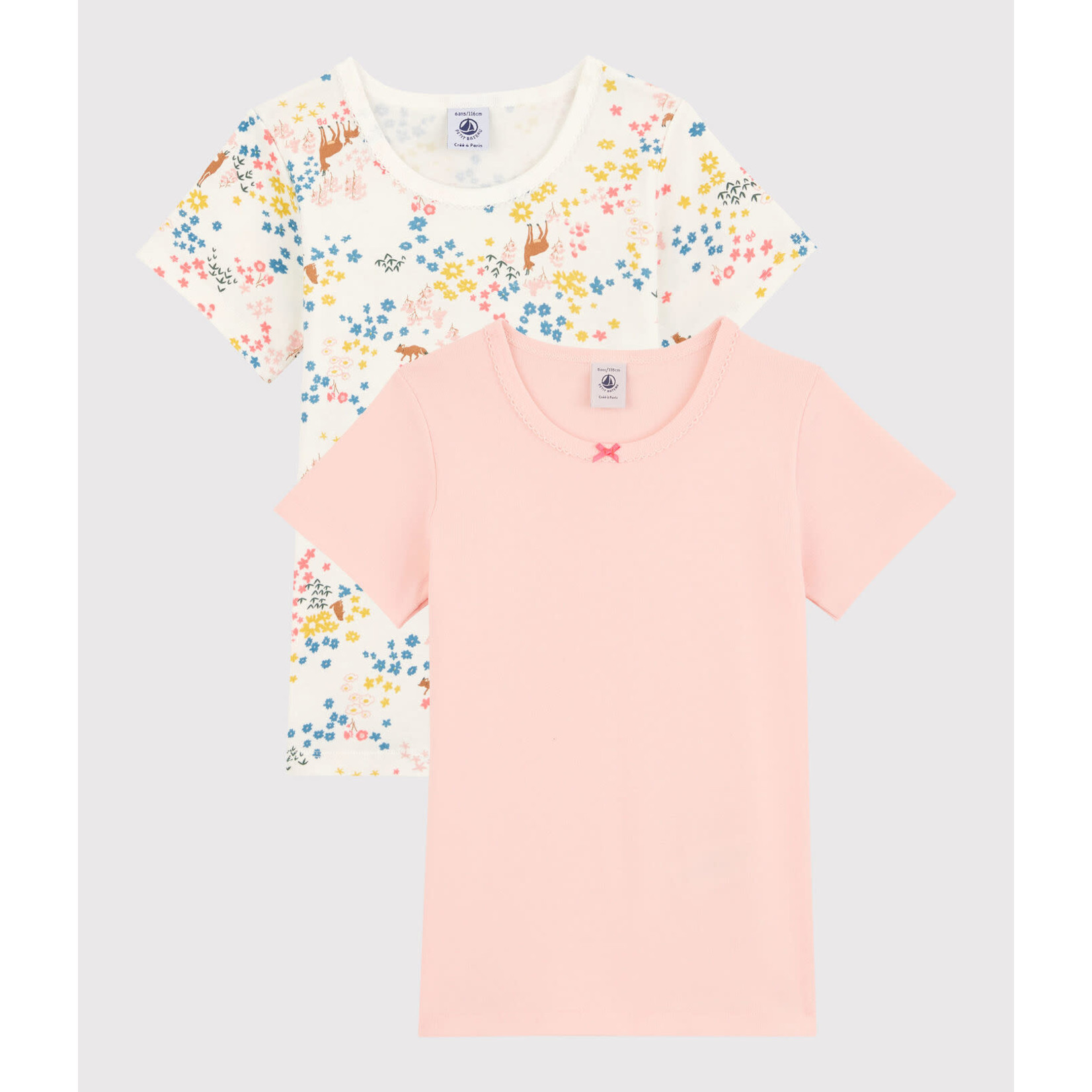 Petit Bateau Lot de 2 tee shirts manches courtes petite fille en coton bio