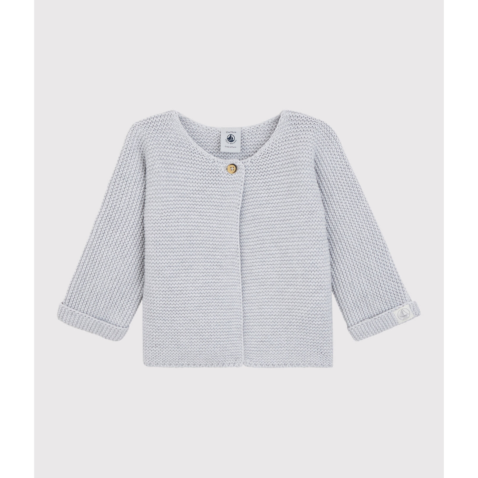 Petit Bateau Cardigan tricot coton bio bebe gris poussière chine