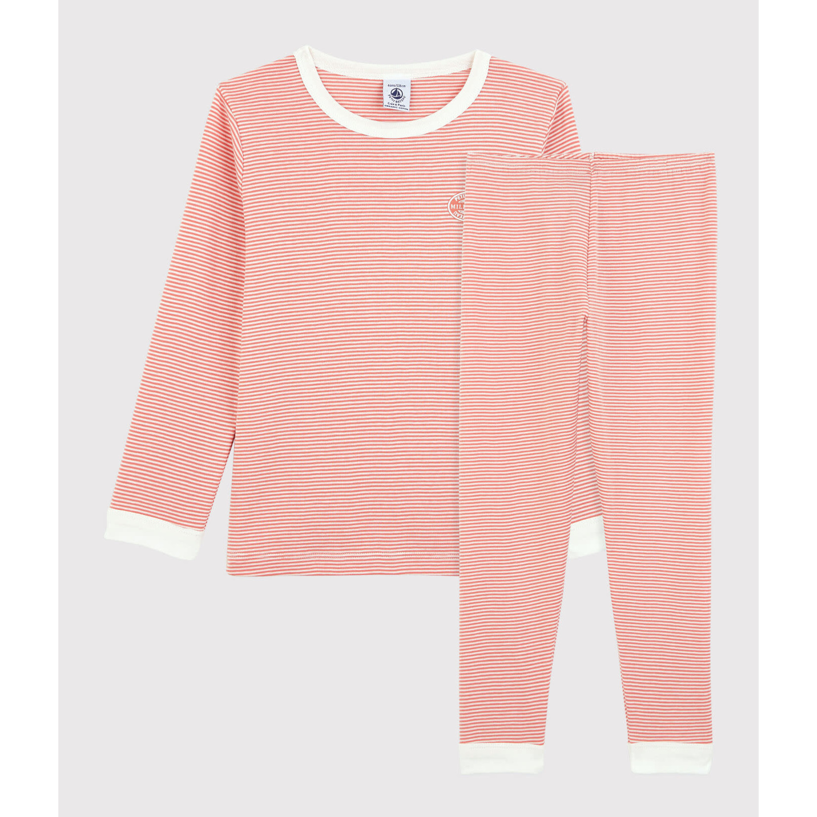 Petit Bateau Pyjama raye milleraies mixte coton bio rose papaye blanc