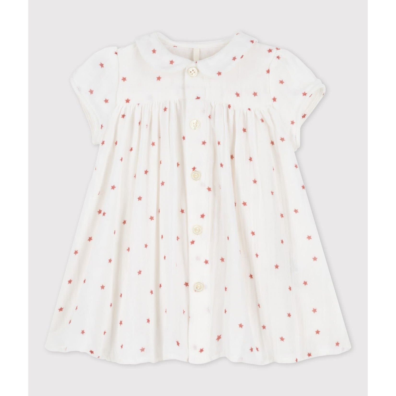 Petit Bateau Robe en gaze de coton bio bebe blanc marshmallow ombrie