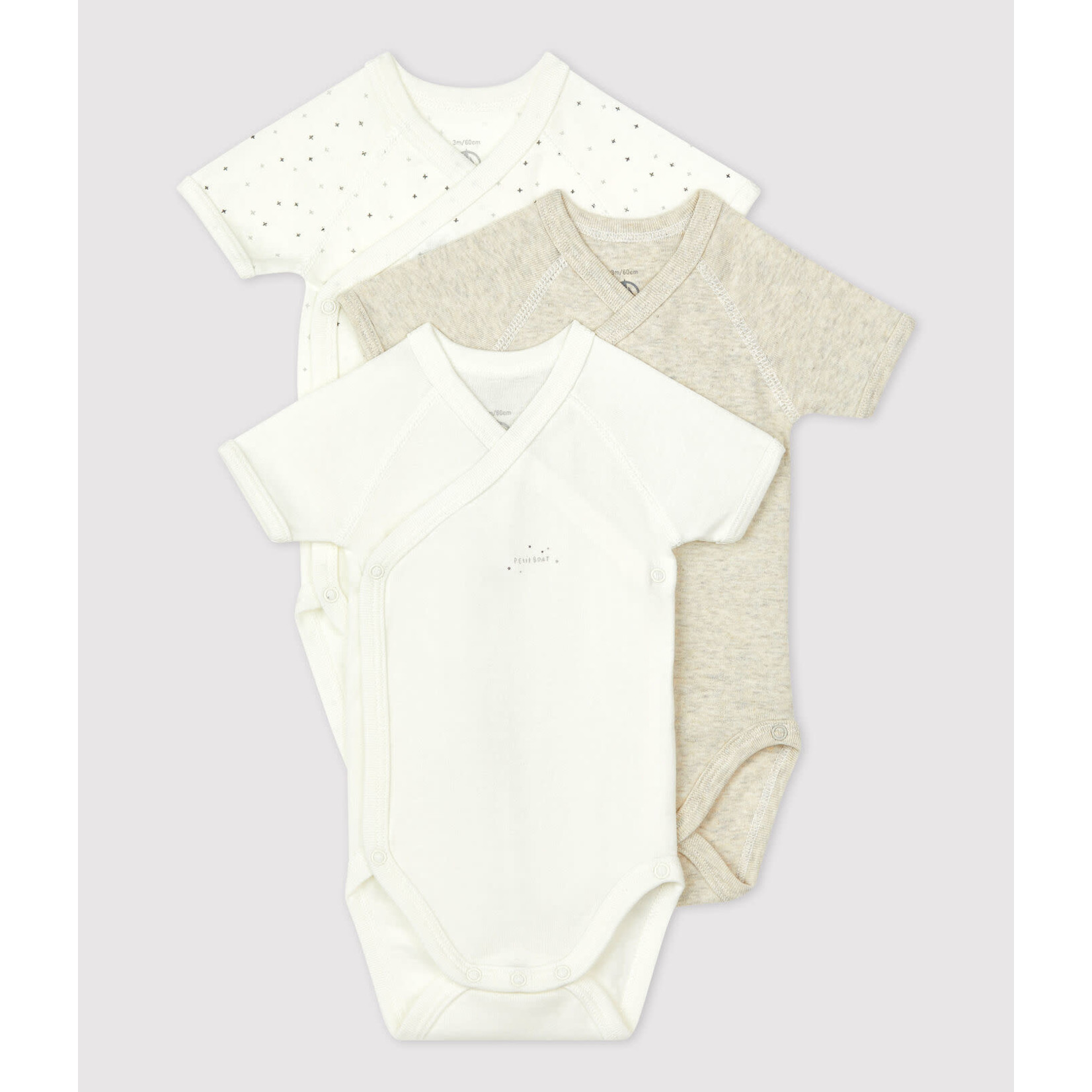Petit Bateau Lot de 3 bodies bebe coton bio 0M