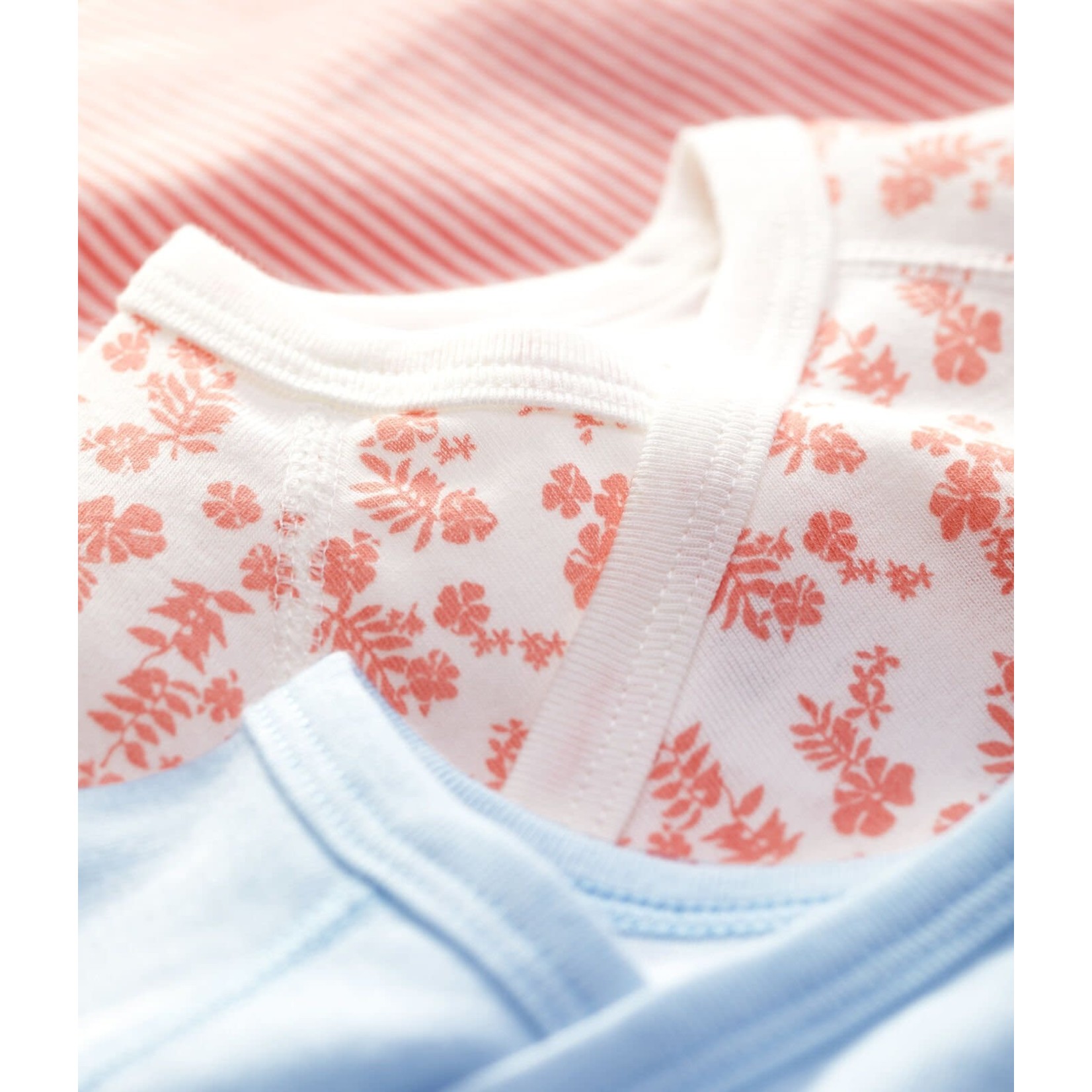 Petit Bateau Lot 3 Bodies Croisés Manches Courtes Coton Bio Fleurs