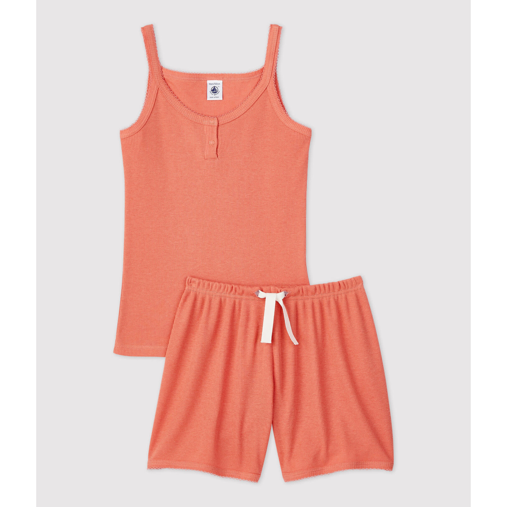 Petit Bateau Pyjacourt Fille été Uni Coton Lyocell Orange Papaye